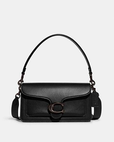 COACH®,TABBY SHOULDER BAG 26,Polished Pebble Leather,Small,Pewter/Black,Front View