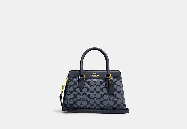 COACH®,MINI DARCIE CARRYALL IN SIGNATURE CHAMBRAY,Gold/Denim Multi,Front View