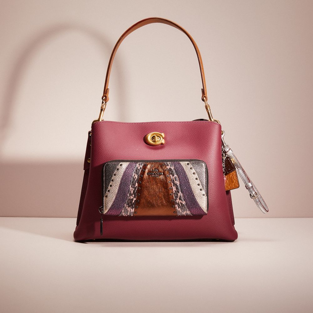Coach Upcrafted Willow Shoulder Bag In Colorblock In Brass/black Cherry