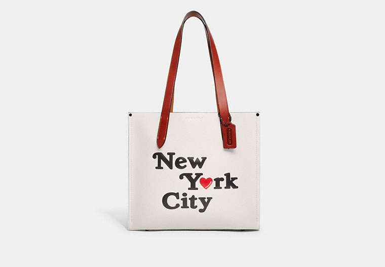 COACH®,RELAY TOTE 34 WITH NEW YORK CITY,Polished Pebble Leather,Large,Chalk Multi,Front View