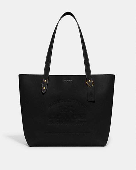 COACH®,MADE IN NEW YORK TOTE,Pebble Leather,Large,Brass/Black,Front View