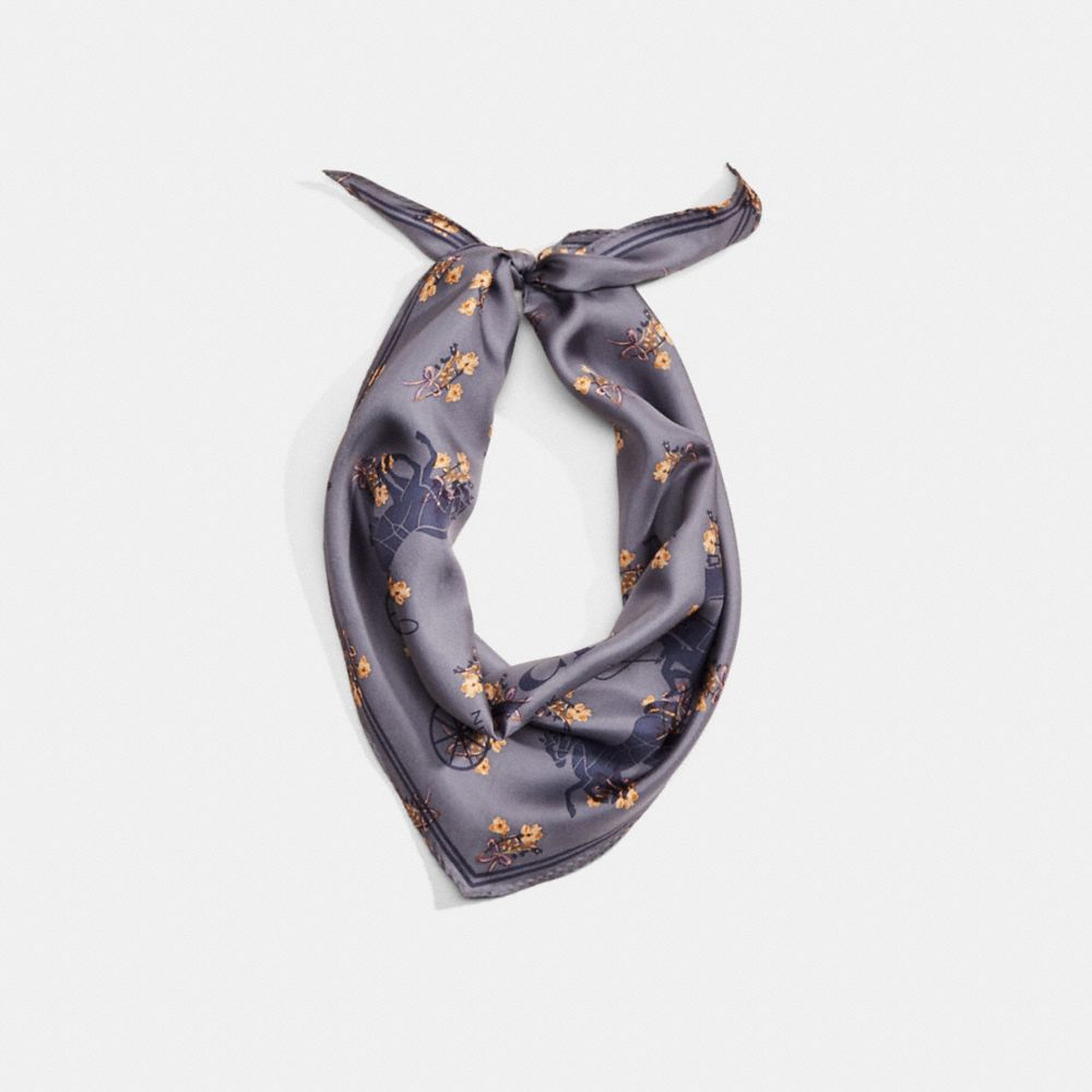 Coach Restored Horse And Carriage Silk Diamond Scarf In Denim