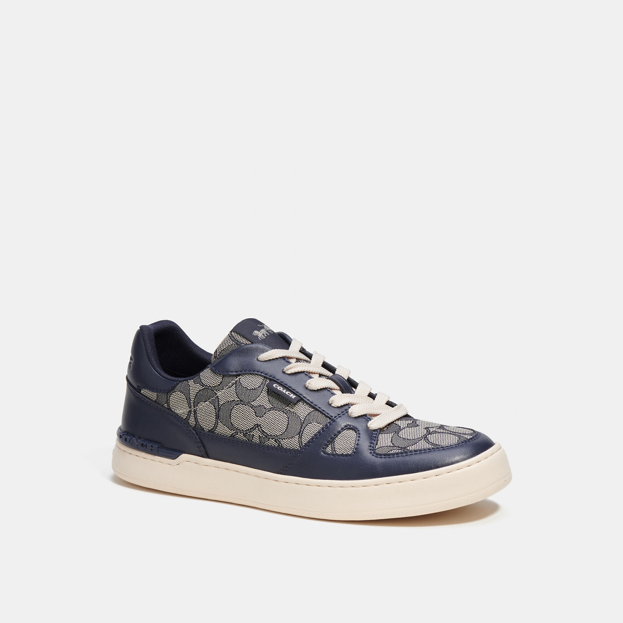 Shop Coach Outlet Clip Court Sneaker In Signature Jacquard In Blue