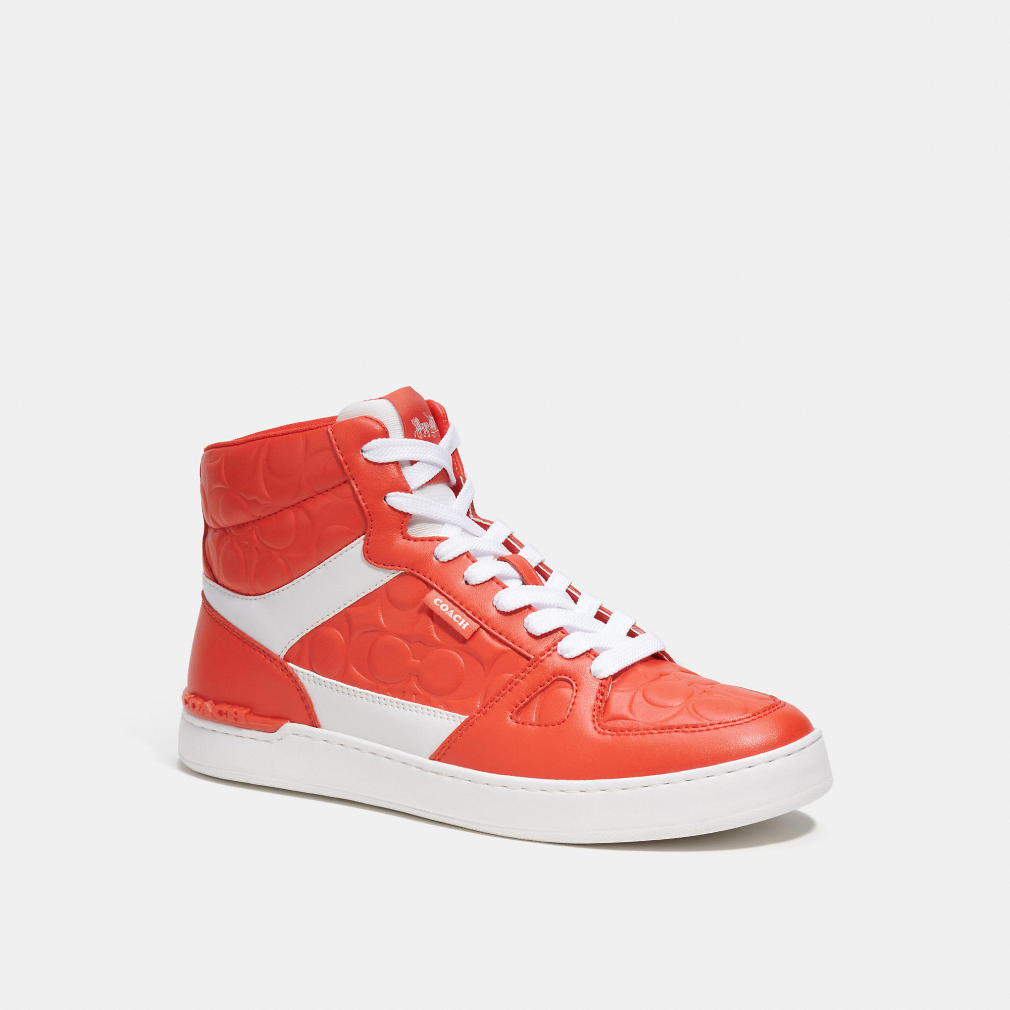Coach Outlet Clip Court High Top Sneaker In Signature In Orange