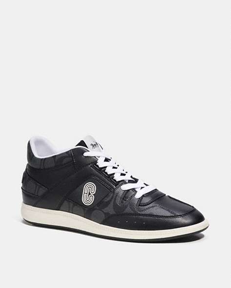 COACH®,MID TOP SNEAKER IN SIGNATURE CANVAS,Black,Front View