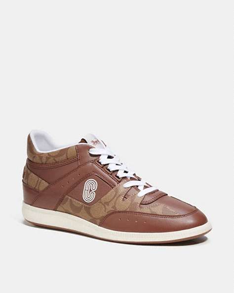 COACH®,MID TOP SNEAKER IN SIGNATURE CANVAS,Saddle,Front View
