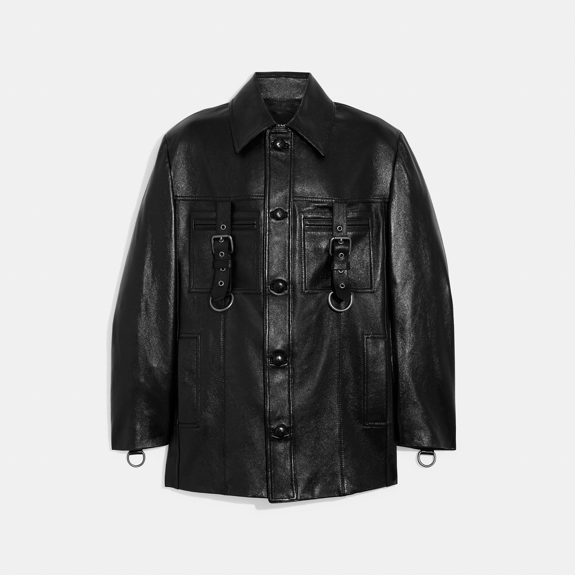 Coach Outlet Leather Buckle Shirt Jacket In Black