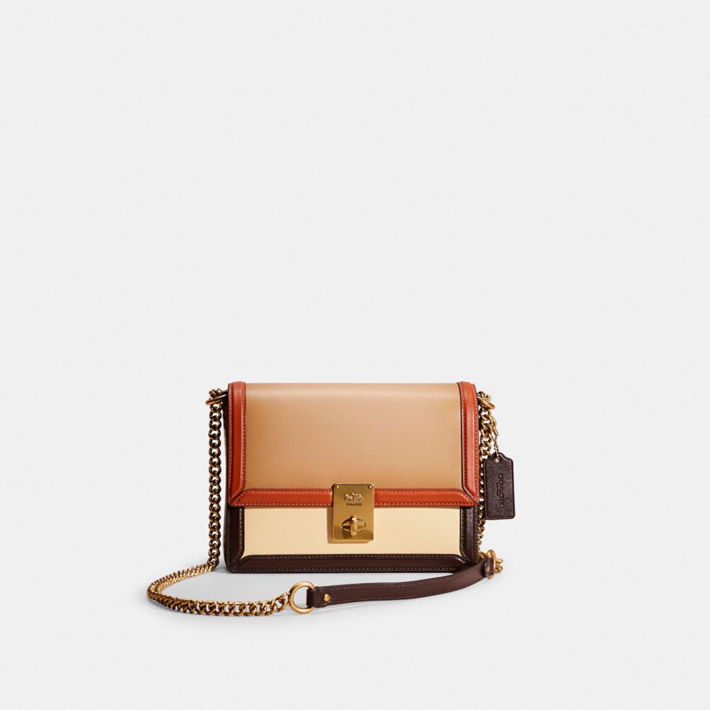 Coach Restored Hutton Shoulder Bag In Colorblock In Brass/taupe Ginger Multi
