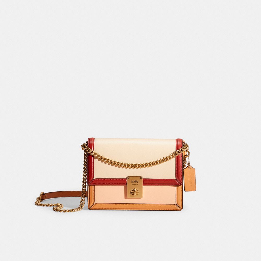 Coach Restored Hutton Shoulder Bag In Colorblock In Brass/ivory Blush Multi