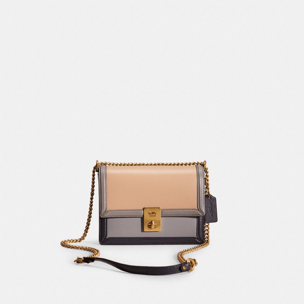 Coach Restored Hutton Shoulder Bag In Colorblock In Brass/taupe Granite Multi