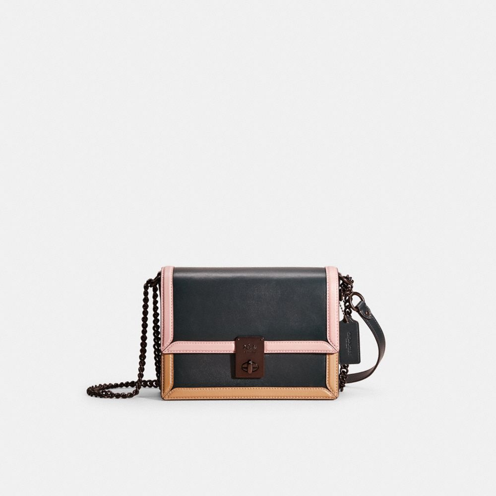 Coach Restored Hutton Shoulder Bag In Colorblock In Pewter/pine Green Aurora Multi