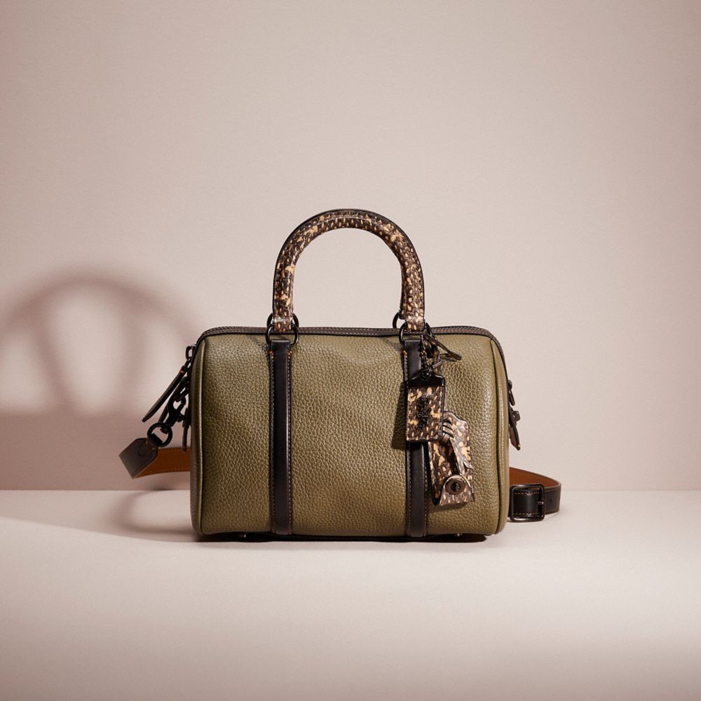 Coach Restored Ruby Satchel 25 In Colorblock With Snakeskin Detail In Pewter/army Green Multi