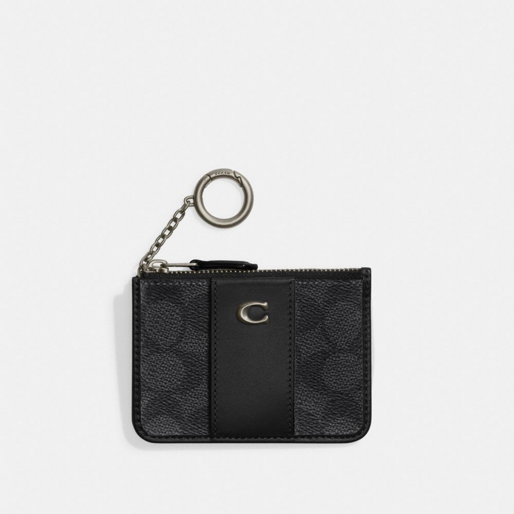 Coach Mini Skinny Id Case In Signature Canvas In Matte Black/charcoal/black