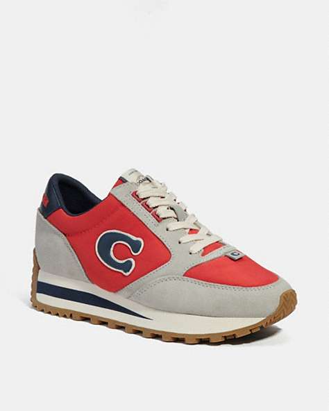 COACH®,RUNNER SNEAKER,Leather/Suede,Sport Red/Midnight Navy,Front View