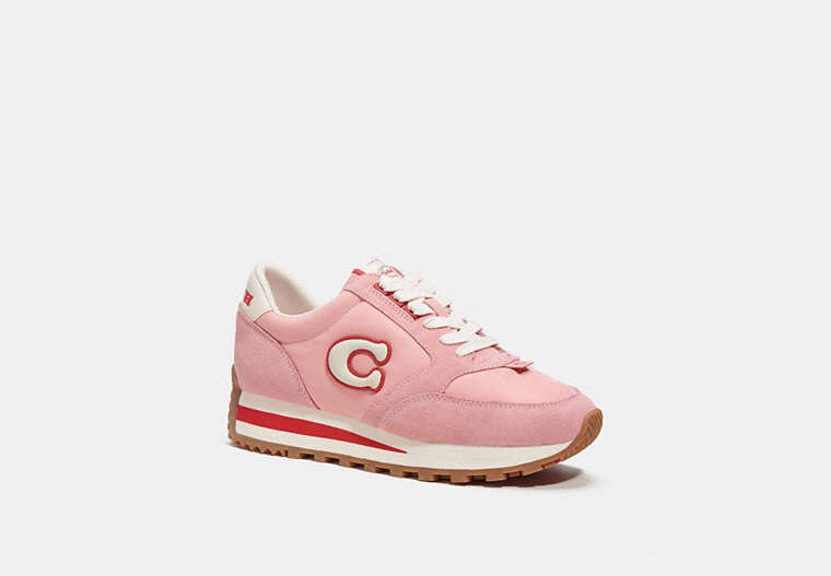 COACH®,RUNNER SNEAKER,Leather/Suede,Bubblegum/Sport Red,Front View