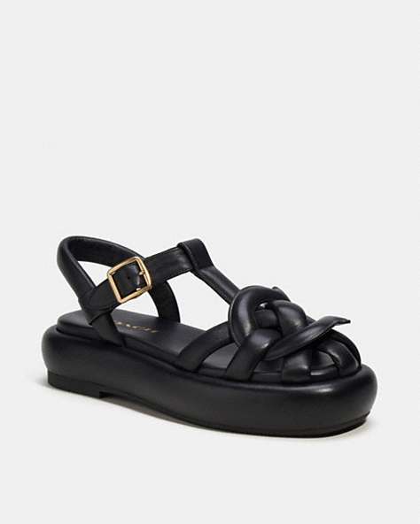 COACH®,PENNEY SANDAL,Leather,Black,Front View