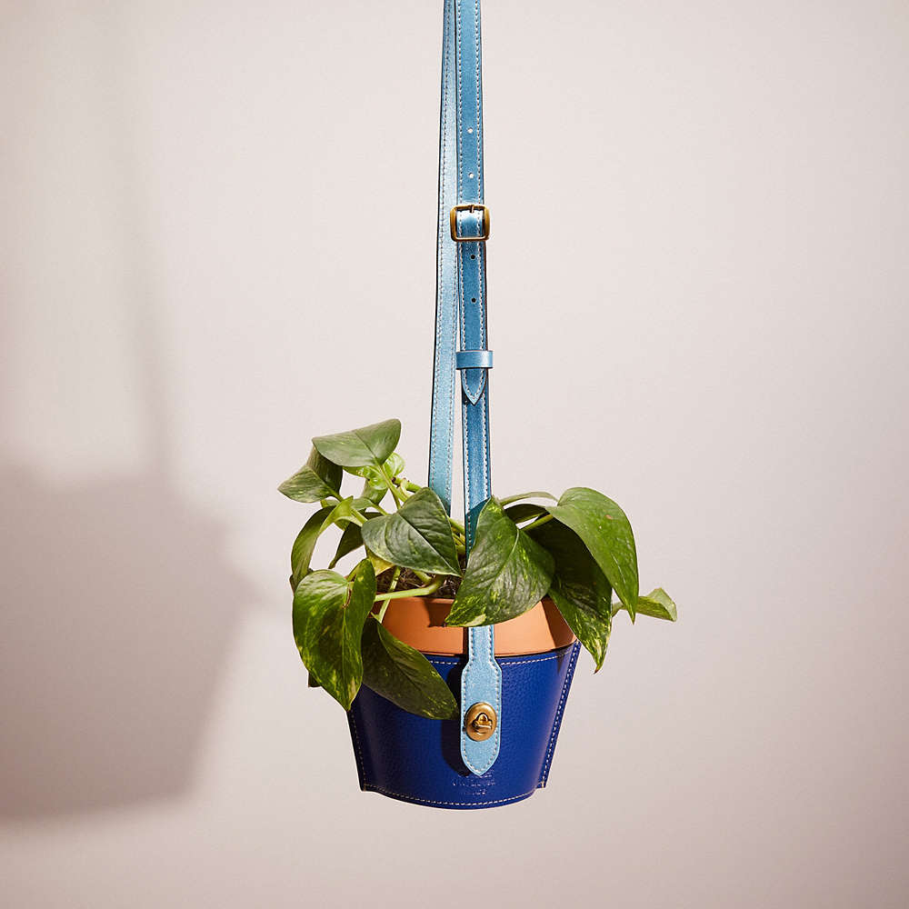 Coach Remade Hanging Plant Pot Holder In Blue/multi