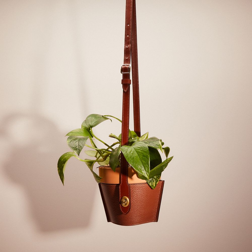 Coach Remade Hanging Plant Pot Holder In Brown/multi