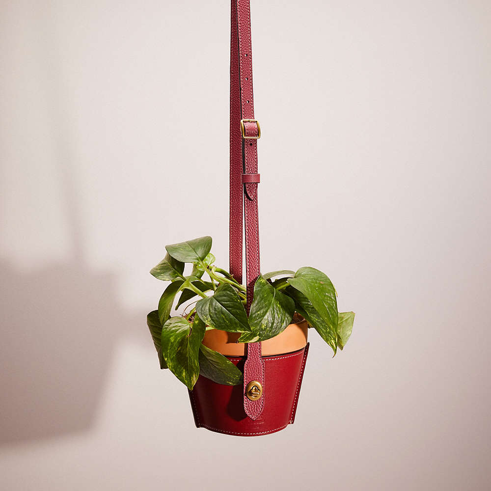 Coach Remade Hanging Plant Pot Holder In Red Multi