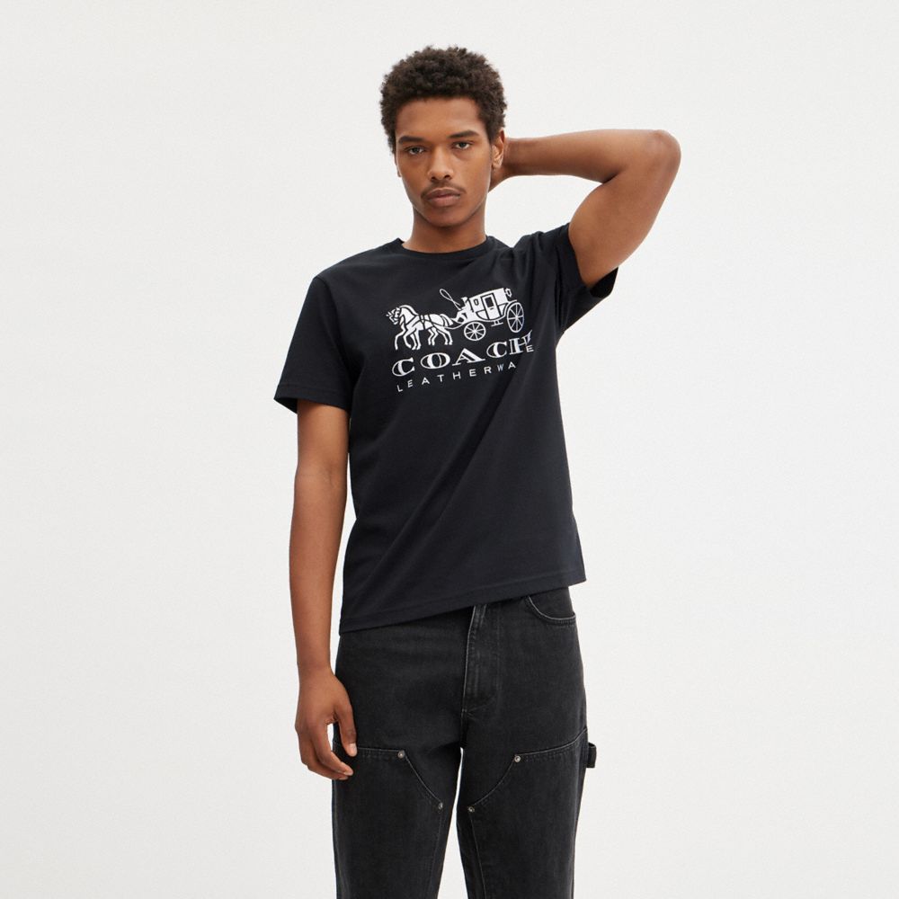 COACH コーチ Tシャツ サイズ:XS シグネチャー ロゴ 総柄 リンガーネック 半袖 Tシャツ C5763 現行モデル エッセンシャル フォーエバー チャコールグレー トップス カットソー 【メンズ】