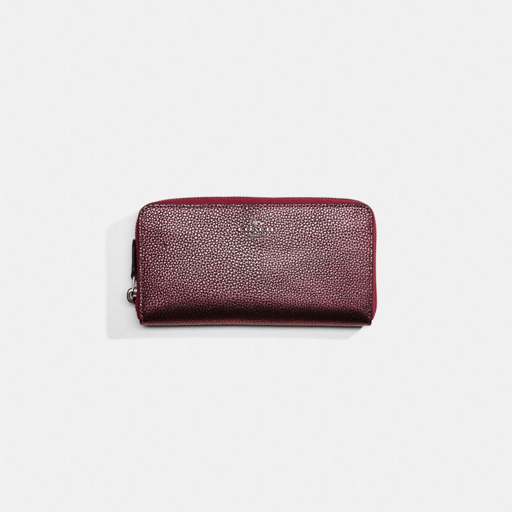 Coach Restored Accordion Zip Wallet In Gunmetal/metallic Berry