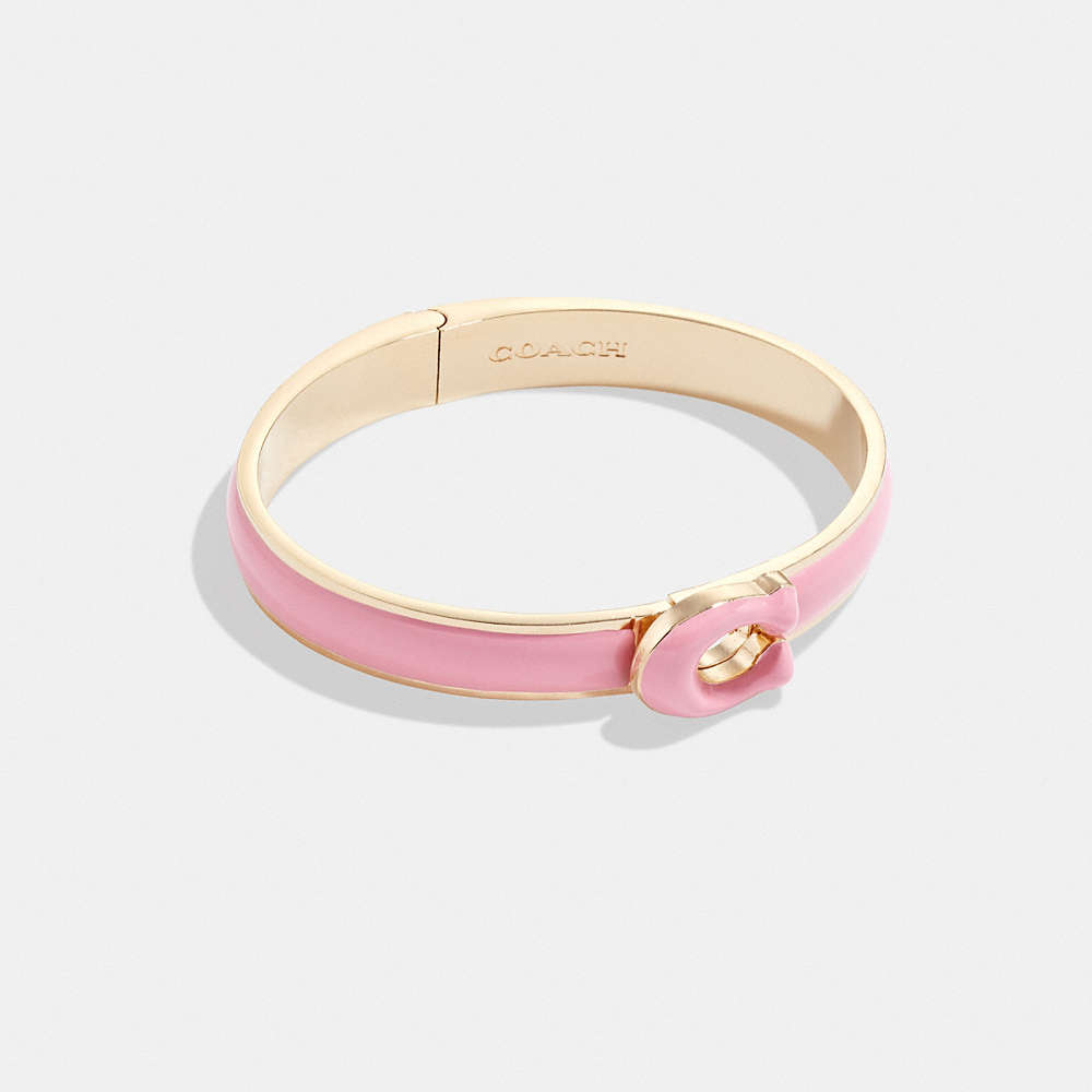 Coach Tabby Enamel Hinged Bangle In Gold/pink