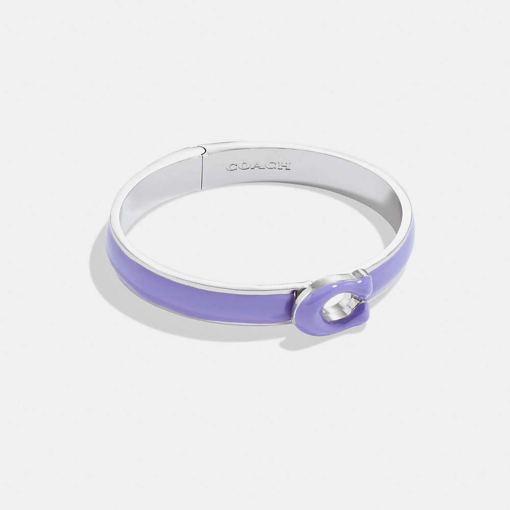 Coach Tabby Enamel Hinged Bangle In Silver/light Violet