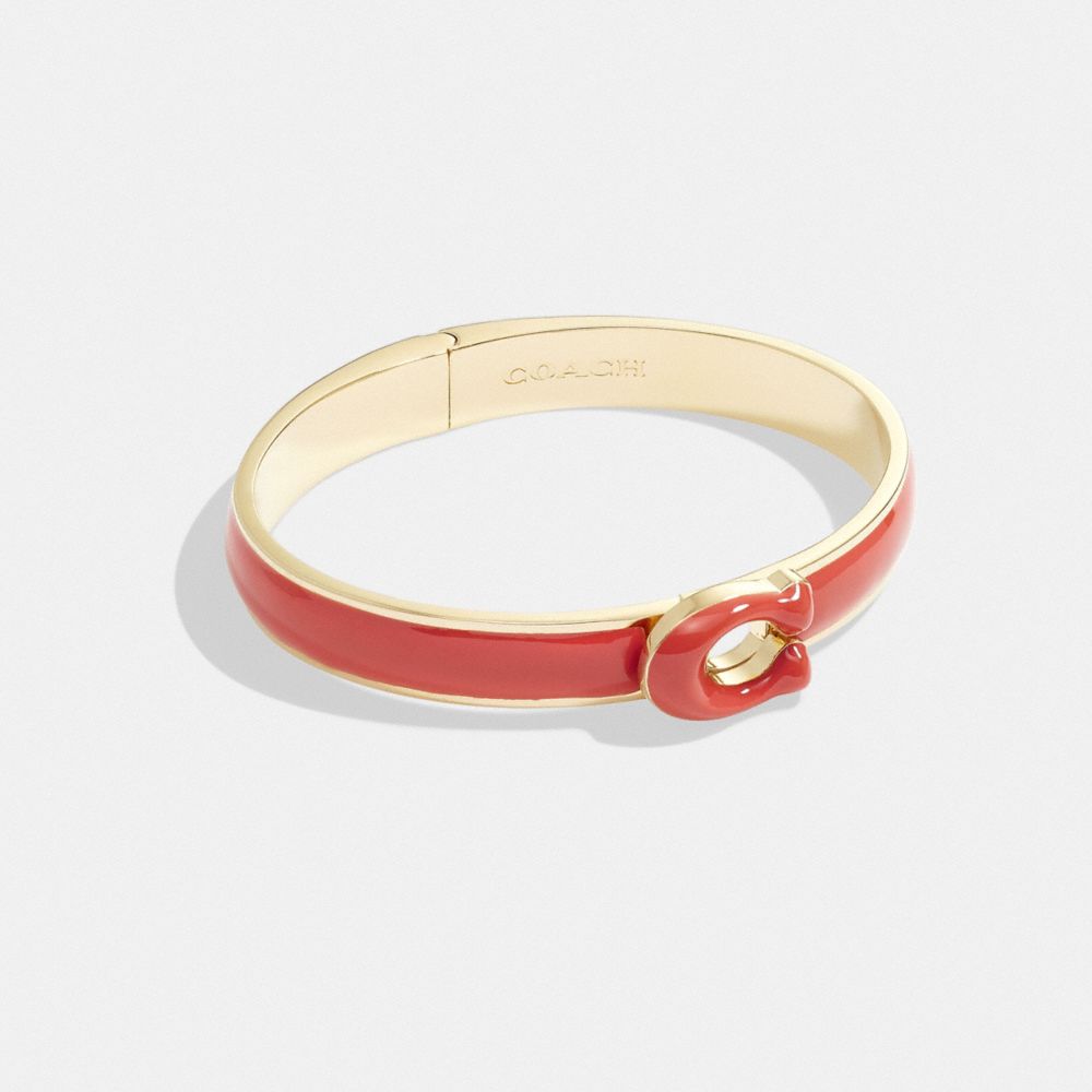 Coach Orange Enamel Hinged Bangle Bracelet with Silver Hardware Coach Horse & Carriage Enamel Signature Push Hinged Women main image 3