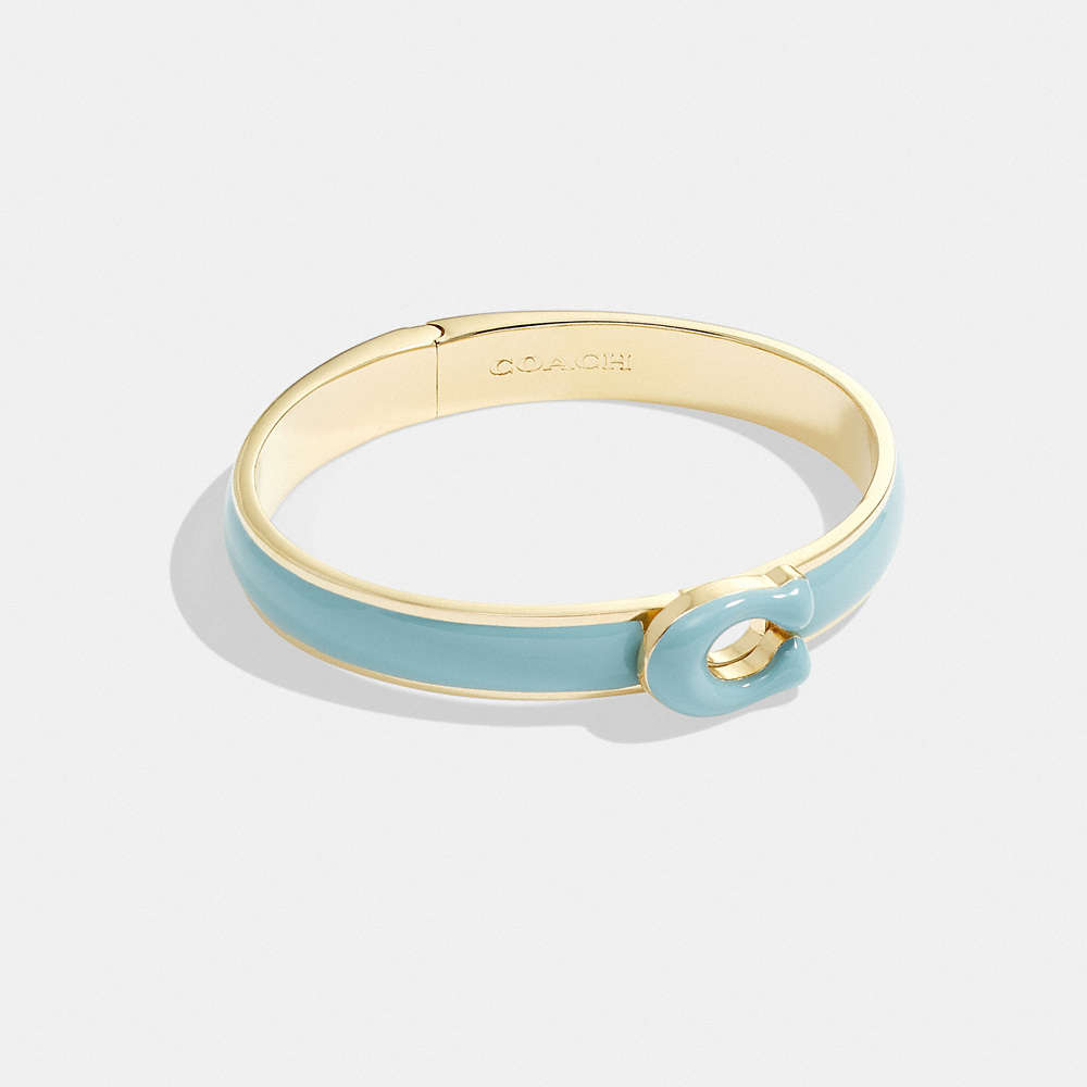 Coach Tabby Enamel Hinged Bangle In Gold/faded Blue
