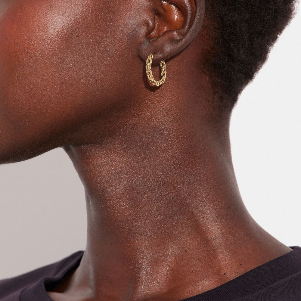 Coach Signature Chain Small Hoop Earrings In Gold