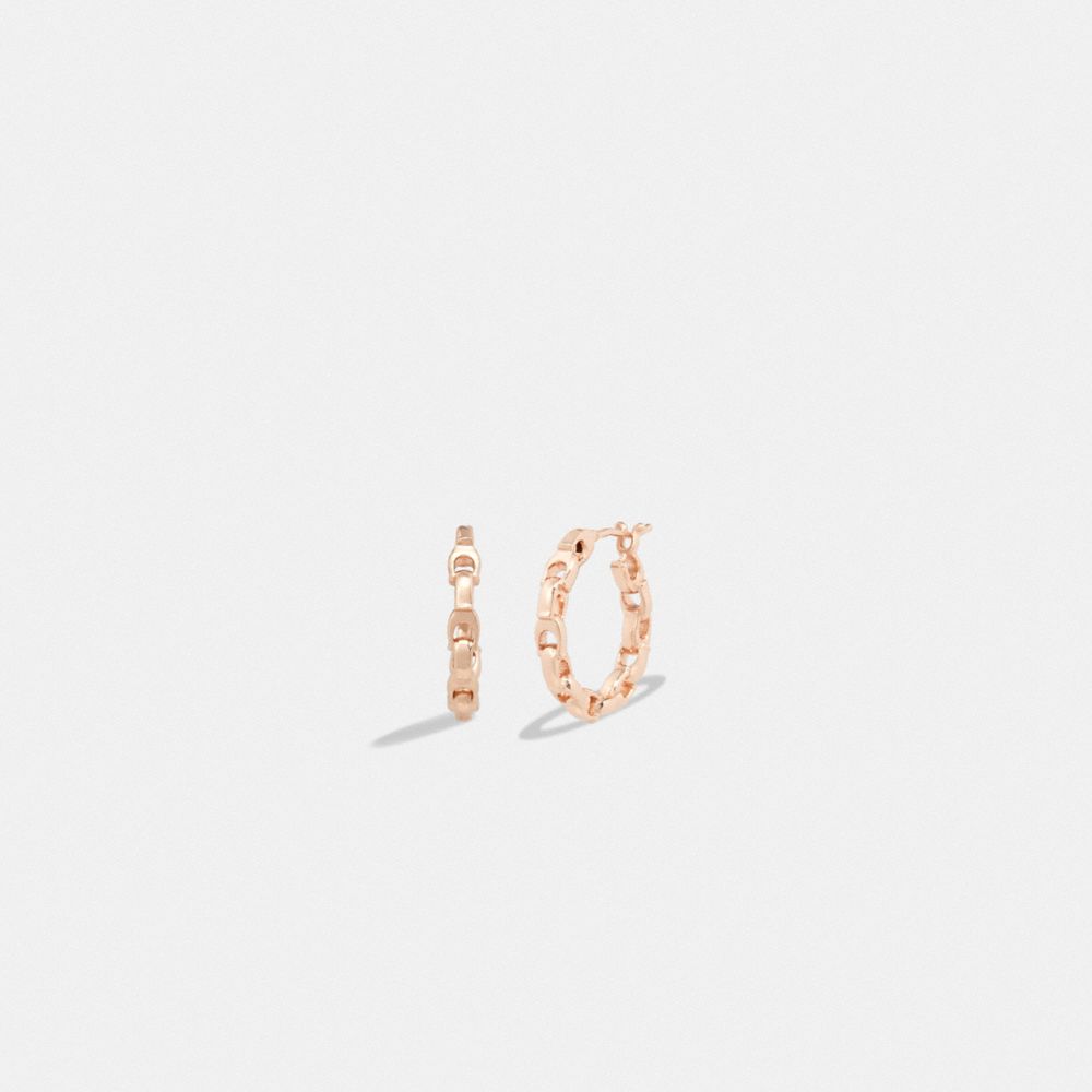 Shop Coach Signature Chain Small Hoop Earrings In Rose Gold