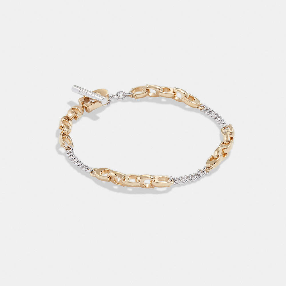 Coach Signature Mixed Chain Bracelet In Gold/silver