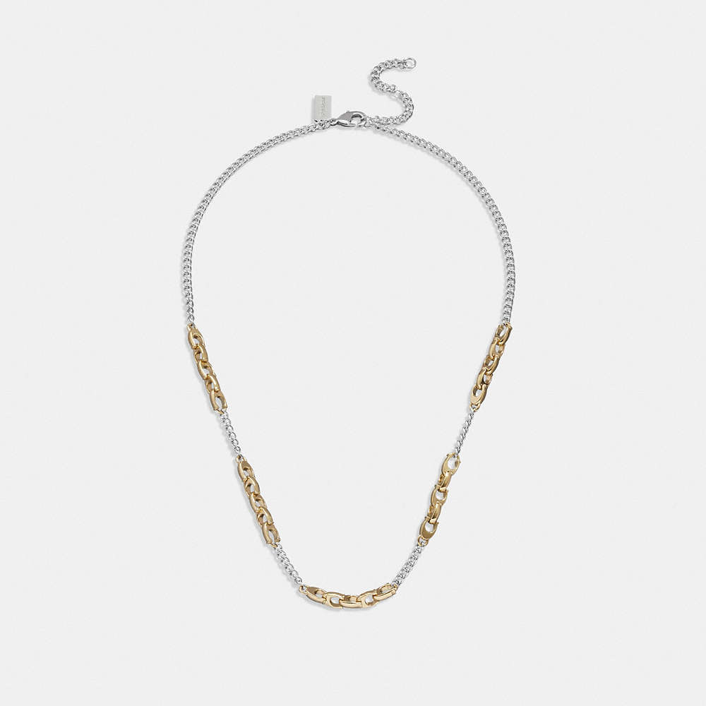 Coach Signature Mixed Chain Necklace In Gold/silver