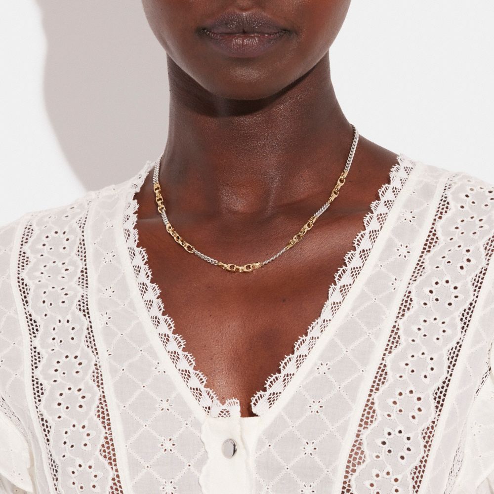 Coach Signature Mixed Chain Necklace In Gold/silver