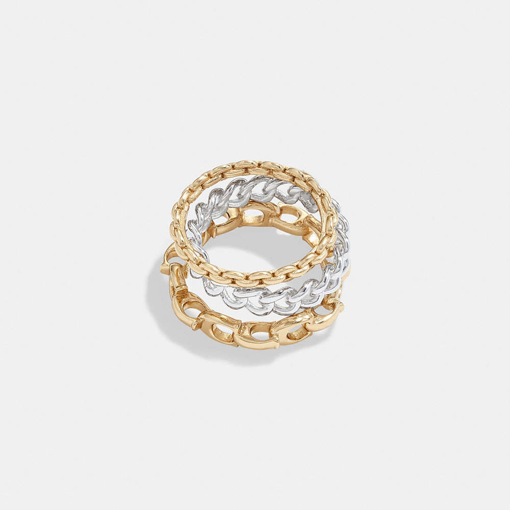 Coach Signature Mixed Chain Ring Set In Gold/silver