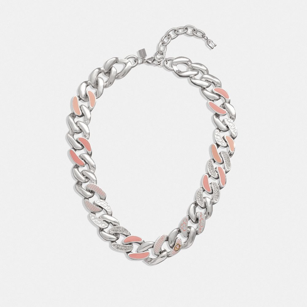 Quilted Signature Link Enamel Pavé Necklace
