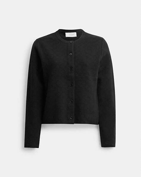 COACH®,SIGNATURE KNIT CROPPED CARDIGAN,Wool/Silk,Runway,Black,Front View