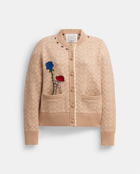 COACH®,COACH X OBSERVED BY US SIGNATURE KNIT SET CARDIGAN,cotton,Garden,Natural Multi,Front View