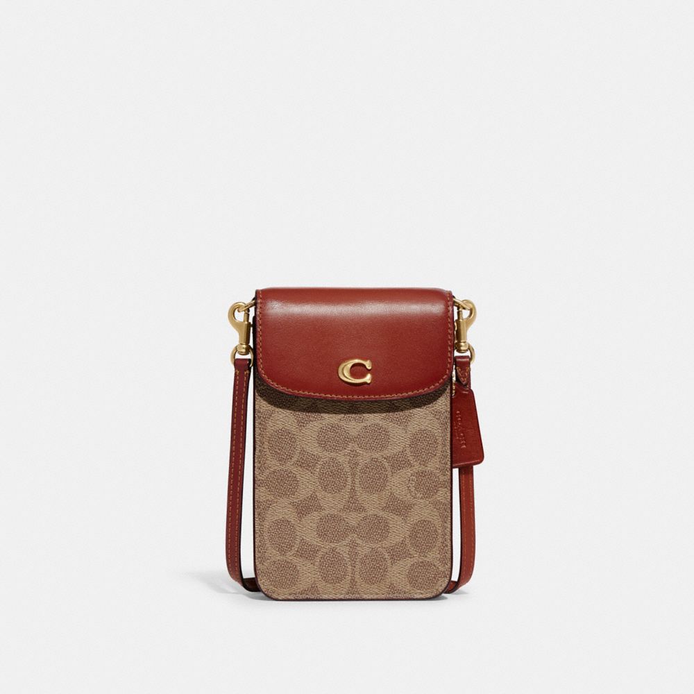 Coach Phone Crossbody In Signature Canvas In Brass/tan/rust ModeSens