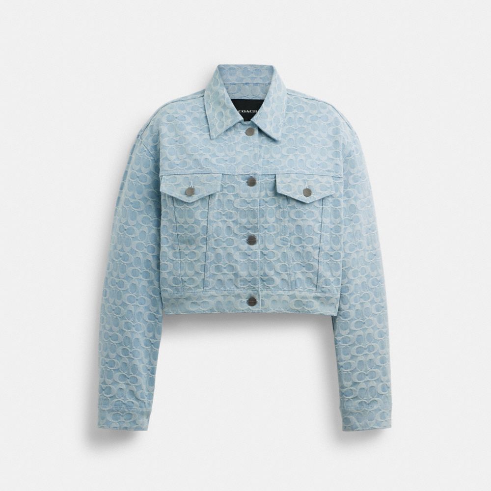 COACH®: Cropped Signature Jacquard Denim Jacket