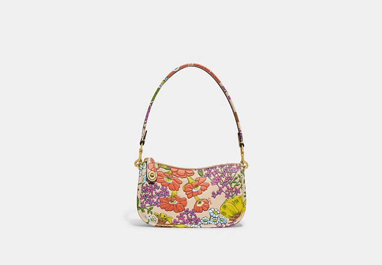 COACH®,SWINGER 20 WITH FLORAL PRINT,Glovetanned Leather,Brass/Ivory Multi,Front View