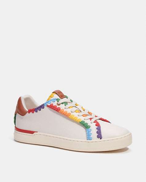 COACH®,LOWLINE LOW TOP SNEAKER WITH RAINBOW CROCHET,Leather,Chalk,Front View