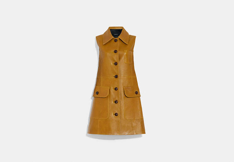 COACH®,LEATHER TRENCH DRESS,Leather,Light Brown,Front View
