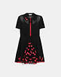 COACH®,CHERRY 40'S DRESS WITH SCALLOPED HEM,Black,Front View