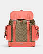 COACH®,HUDSON BACKPACK IN COLORBLOCK SIGNATURE CANVAS,canvas,Silver/Khaki/Tangerine,Front View