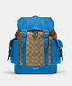 COACH®,HUDSON BACKPACK IN COLORBLOCK SIGNATURE CANVAS,canvas,Silver/Khaki/Racer Blue,Front View