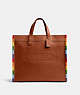 COACH®,FIELD TOTE 40 WITH RAINBOW CROCHET,Polished Pebble Leather,Large,Burnished Amber Multicolor,Front View