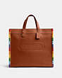 COACH®,FIELD TOTE 40 WITH RAINBOW CROCHET,Polished Pebble Leather,Large,Burnished Amber Multicolor,Front View
