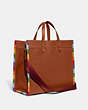 COACH®,FIELD TOTE 40 WITH RAINBOW CROCHET,Polished Pebble Leather,Large,Burnished Amber Multicolor,Angle View