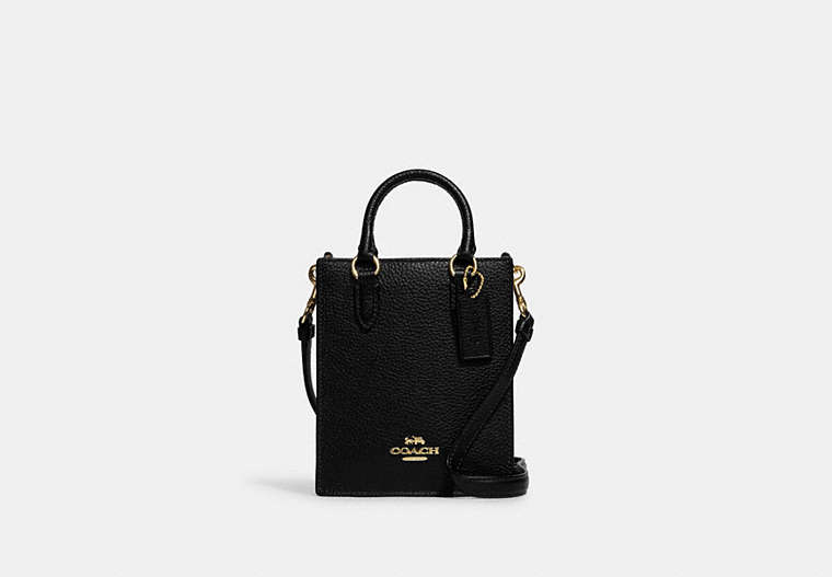 COACH®,NORTH SOUTH MINI TOTE,Leather,Anniversary,Gold/Black,Front View